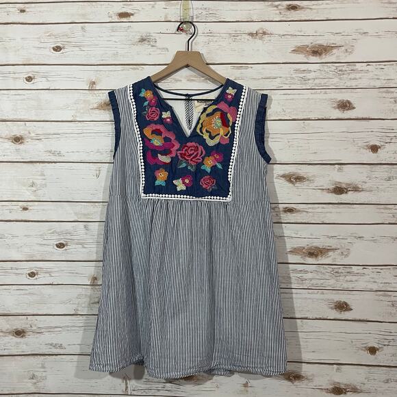 Savanna Jane Embroidered Tunic Mini Dress - Blue Multi - Medium - Picture 12 of 13
